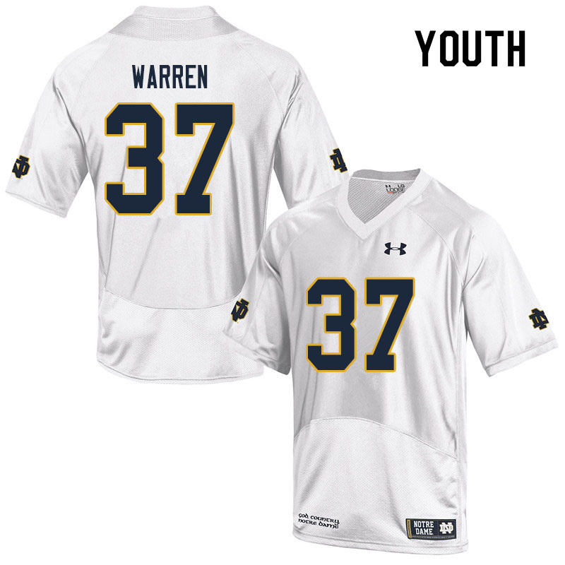 Youth #37 James Warren Notre Dame Fighting Irish College Football Jerseys Sale-White - Click Image to Close